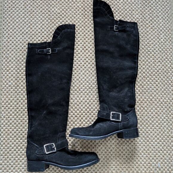 VALENTINO GARAVANI Suede Boots, over-the-knee, ruffle detail, size 37.5/US 7.5 - Picture 1 of 5